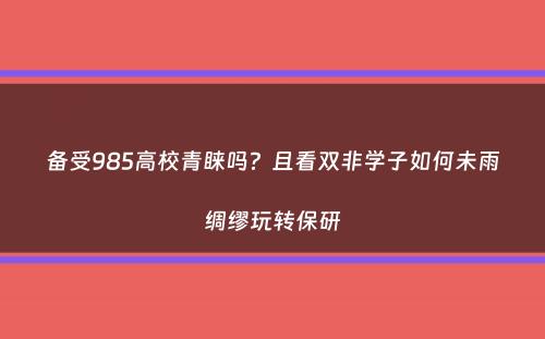备受985高校青睐吗？且看双非学子如何未雨绸缪玩转保研