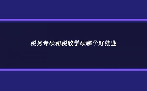 税务专硕和税收学硕哪个好就业
